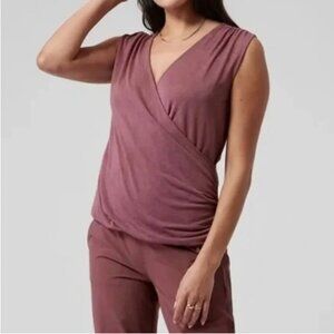Athleta Breezy Wrap Bubble Hem Tank Mauve Tawny Rose Medium Wrap V-Neck Boho
